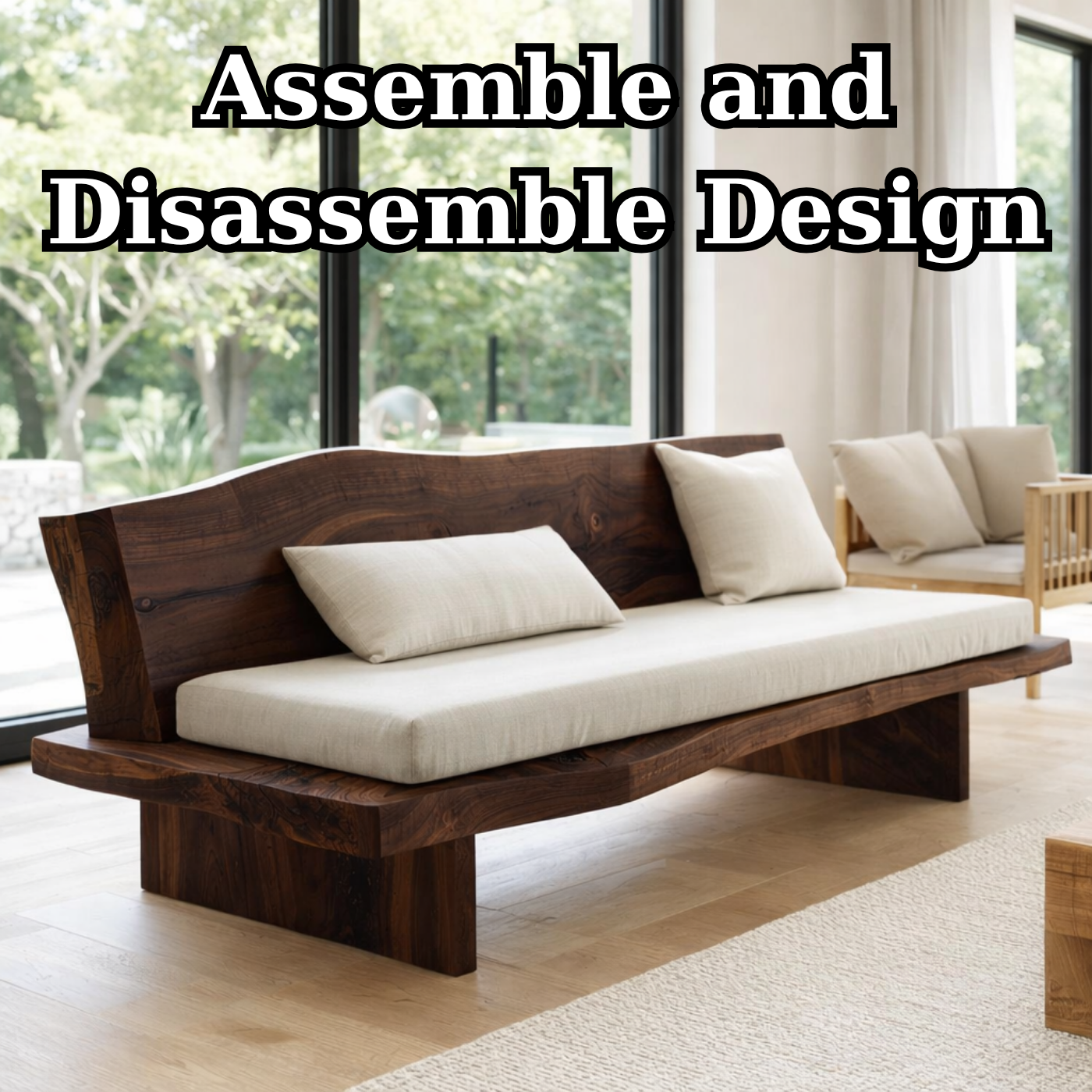 Solid Wood Sofa Frame – Live Edge Rustic Wooden Living Room Sofa