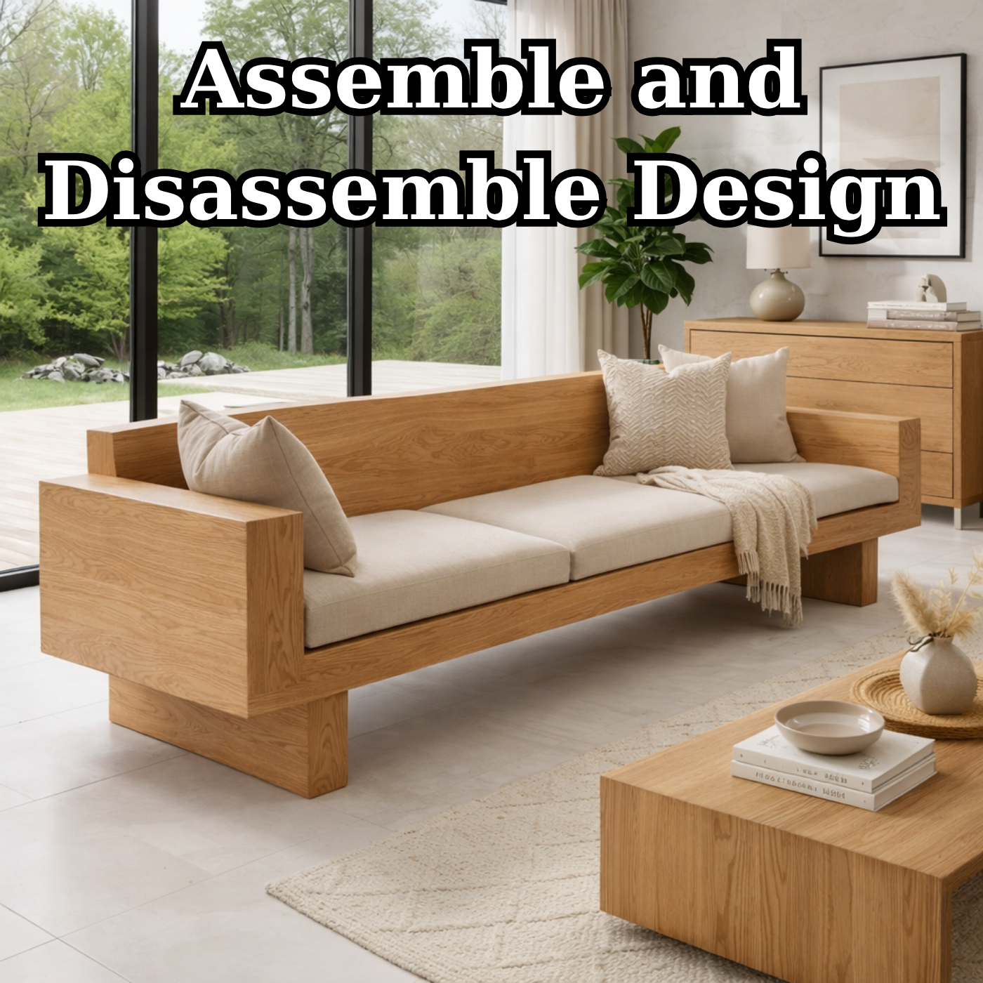 Solid Wood Sofa – Modern Oak Wooden Living Room Sofa
