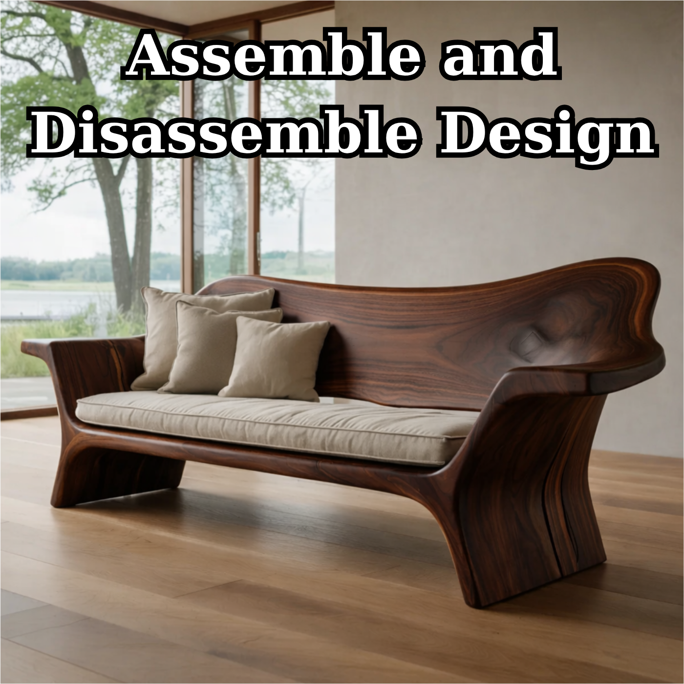 Sculptural Solid Wood Sofa – Organic Curved Wooden Bench Sofa