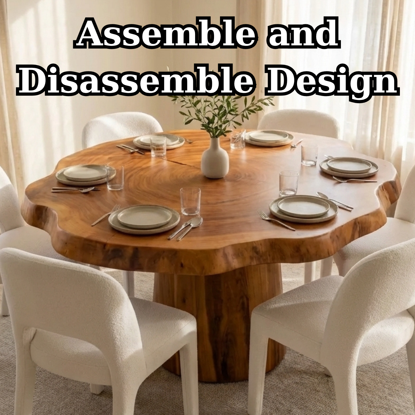 Solid Wood Round Dining Table with Live Edge – Organic Modern Design