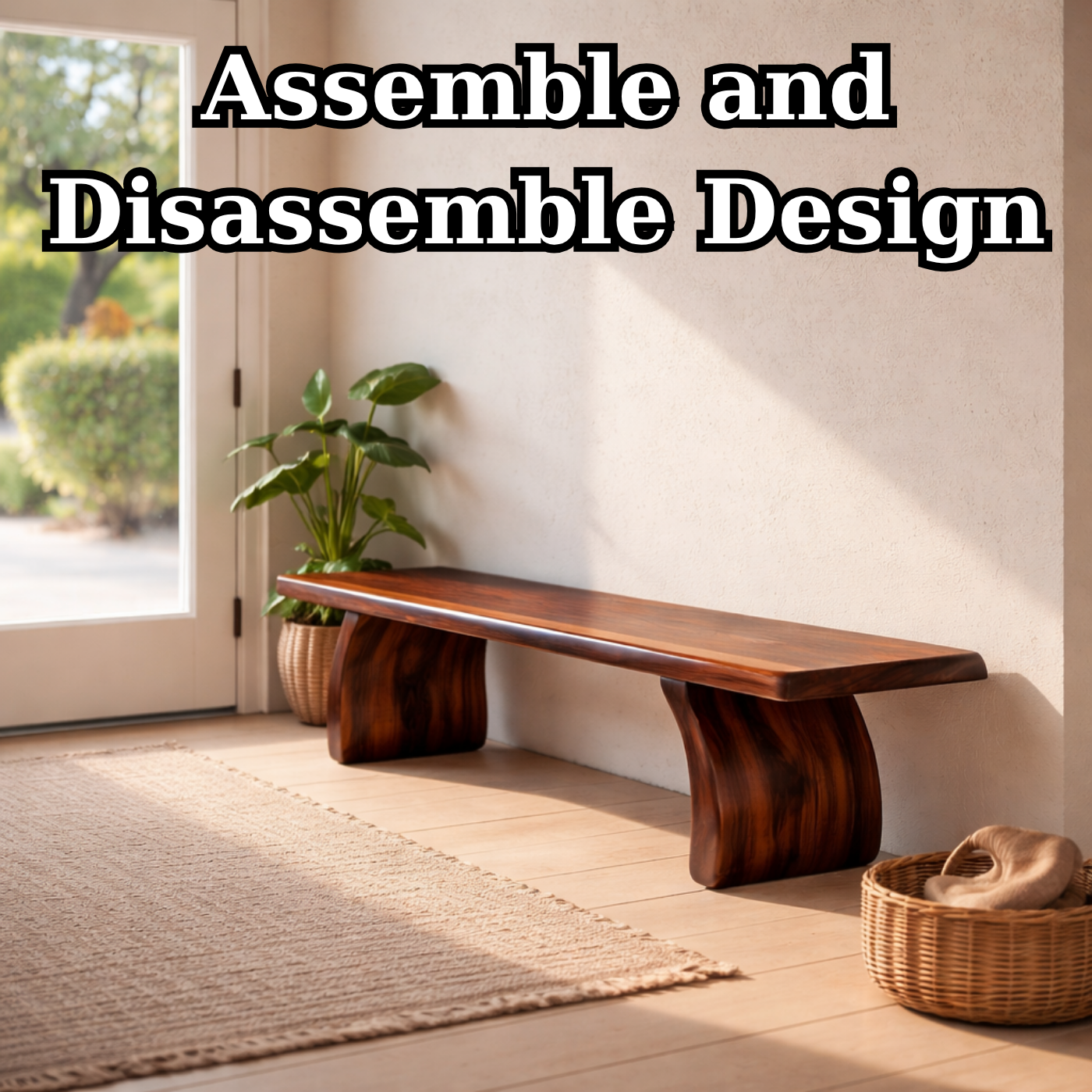 Solid Wood Bench with Sculptural Base – Minimalist Modern Design