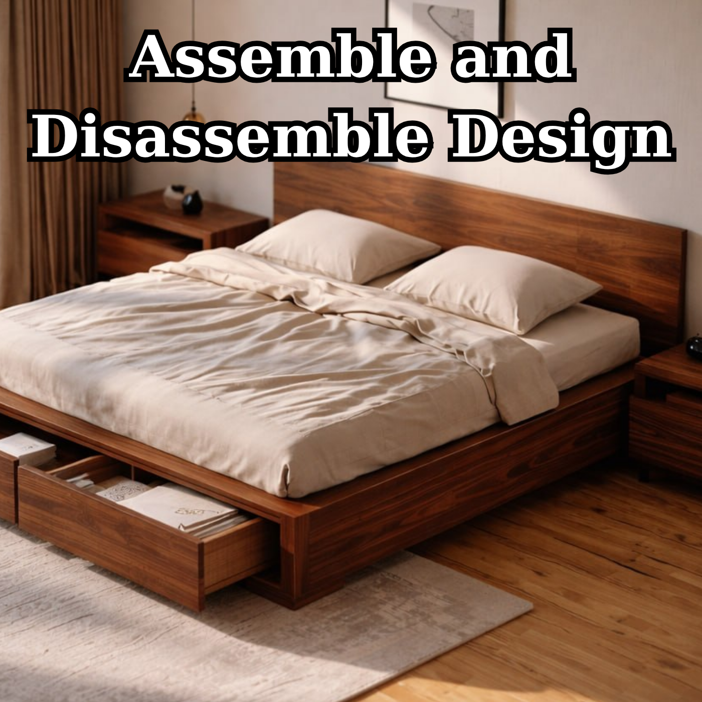 Modern Platform Bed with Storage Drawers, Minimalist Wooden Bed Frame for Bedroom Home Decor
