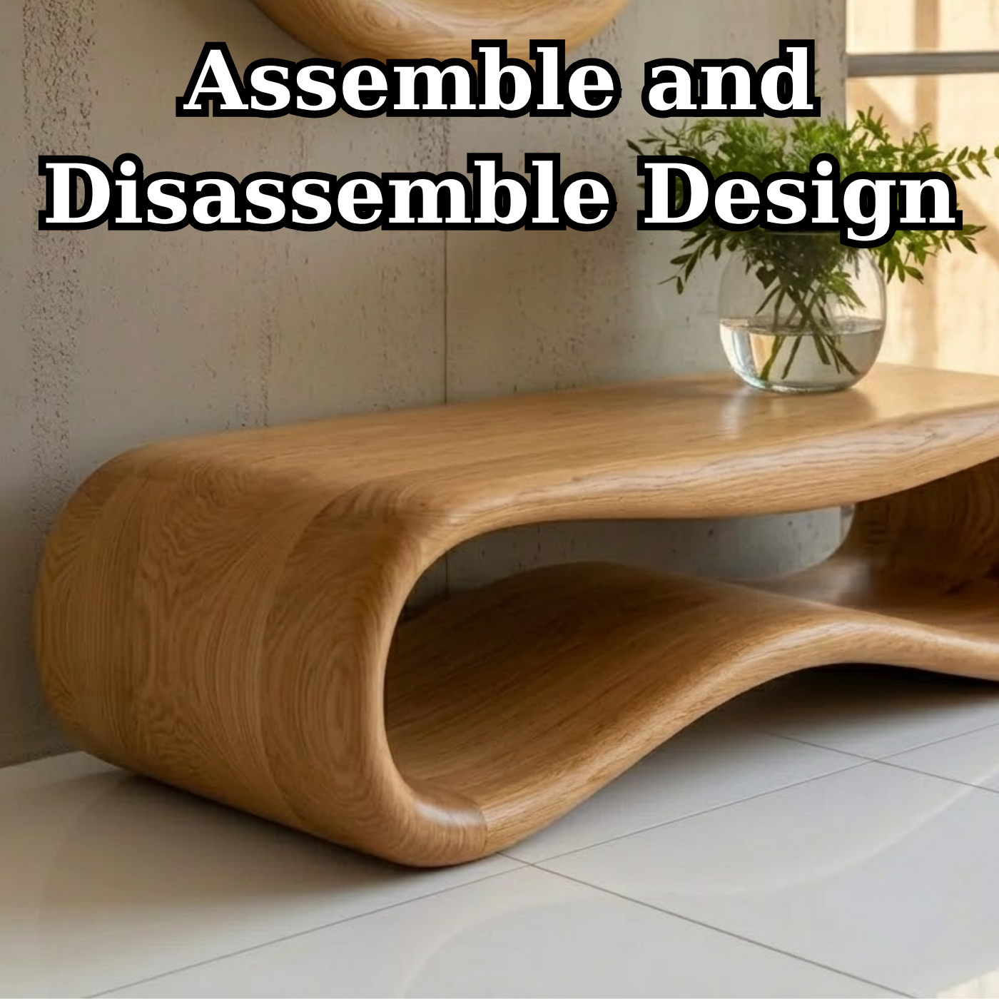Modern Sculptural Solid Wood Bench - Organic Curved Entryway Seating