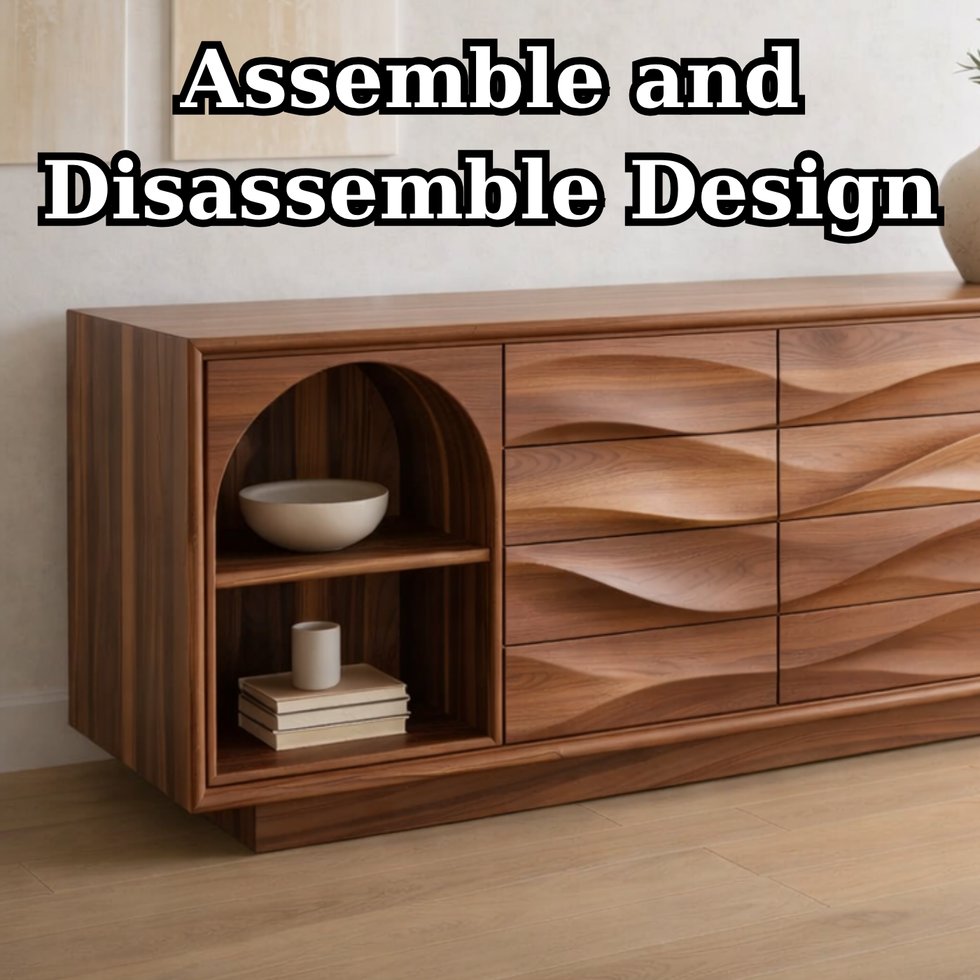 Solid Wood Console Table with Wave Drawer Front and Arched Shelf Storage for Modern Home