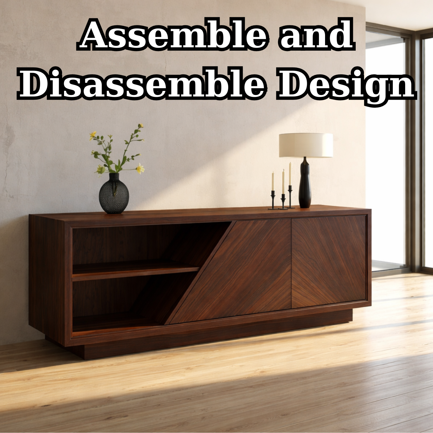 Modern Solid Wood Console Table with Geometric Design and Open Shelf Storage