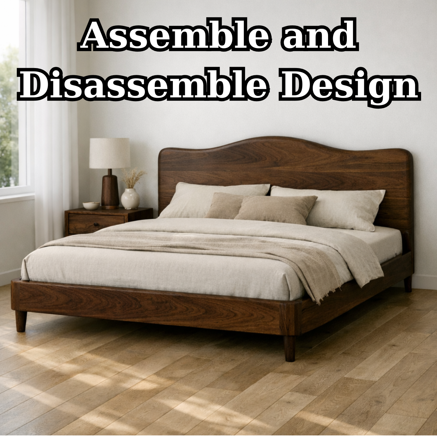 Solid Wood Bed Frame with Curved Headboard and Tapered Legs for Modern Bedroom