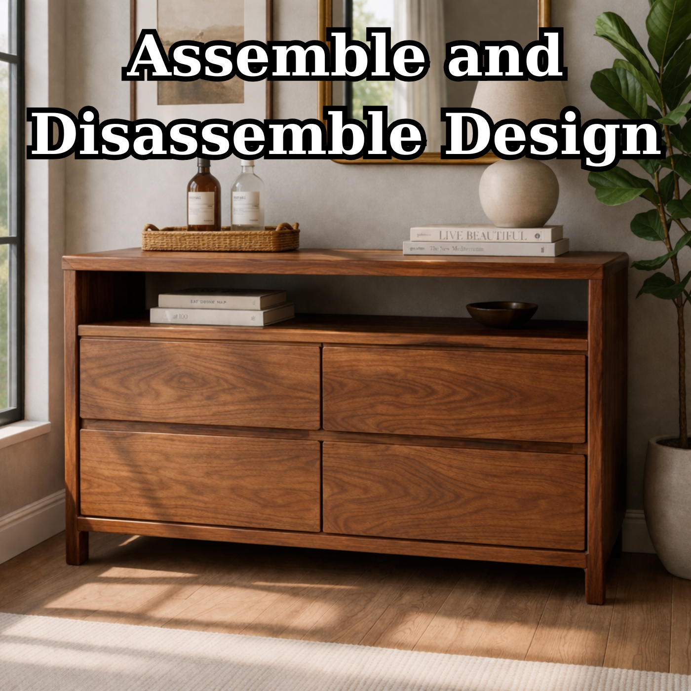 Solid Wood Console Table with Open Shelf and Drawer Storage for Modern Living Room