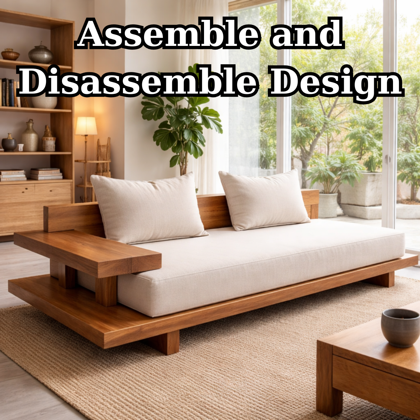 Solid Wood Sofa with Minimalist Frame – Modern Japanese Style Low Profile Design