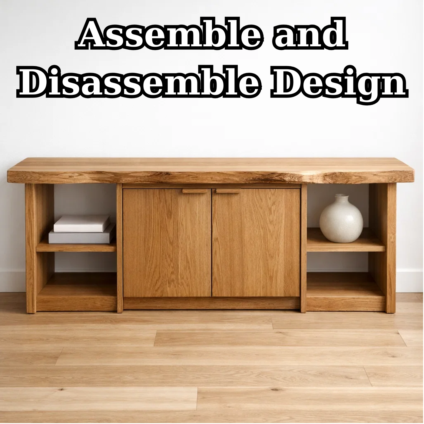 Solid Wood Console Table with Storage Cabinets & Shelves – Modern Rustic Entryway Table