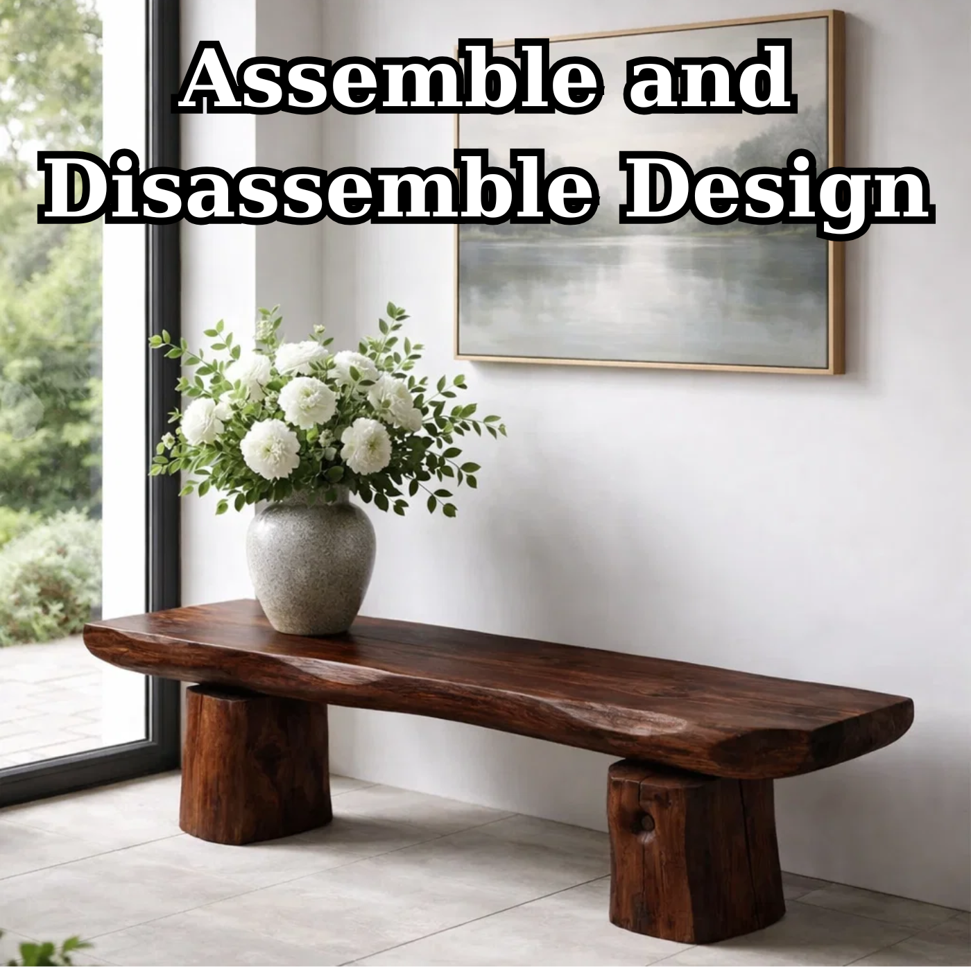 Solid Wood Bench with Live Edge Top – Rustic Entryway & Minimalist Seating Bench