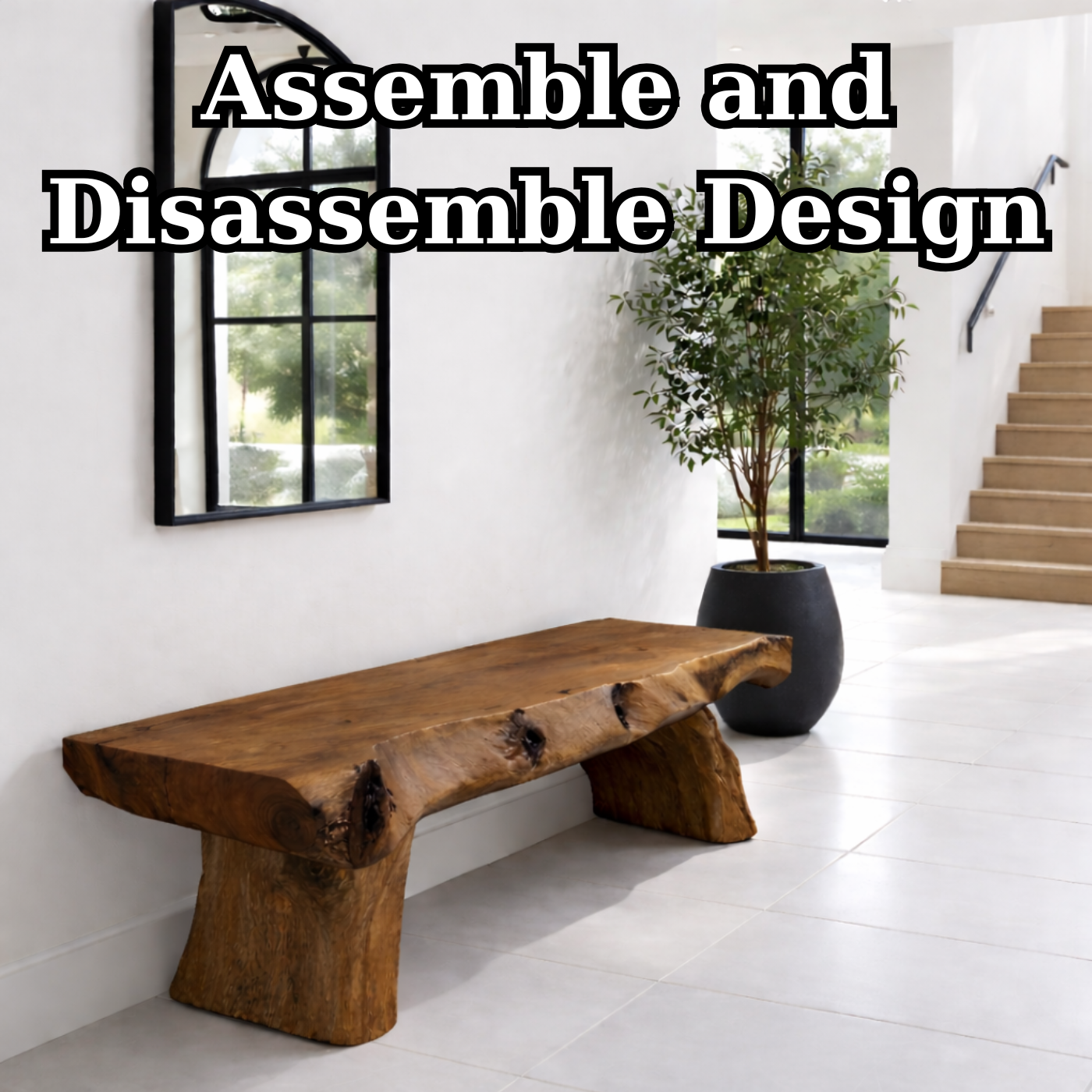 Solid Wood Live Edge Bench – Rustic Entryway Seating with Natural Tree Base