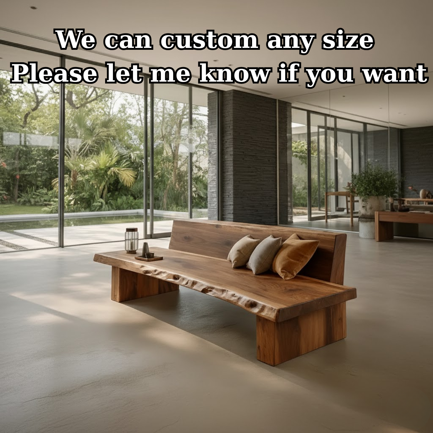 Rustic Solid Wood Sofa with Live Edge Design Natural Wooden Couch for Modern Living Room