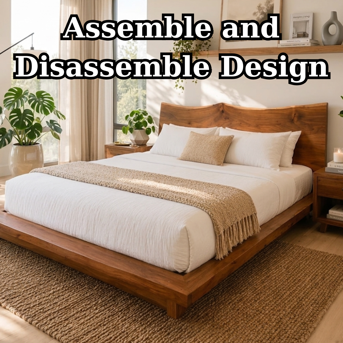 Handcrafted Live Edge Solid Wood Platform Bed Frame, Rustic Minimalist Bedroom Furniture