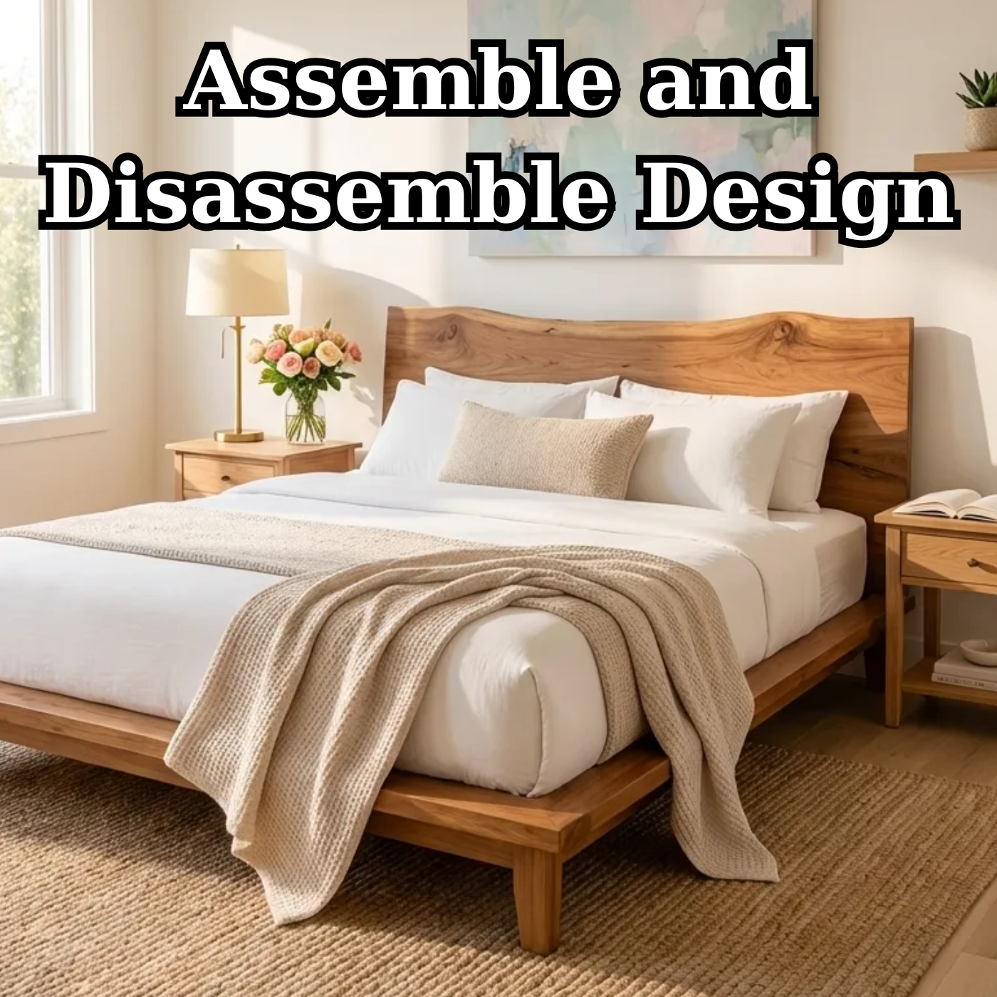 Handcrafted Solid Wood Live Edge Platform Bed Frame, Organic Wavy Headboard Furniture
