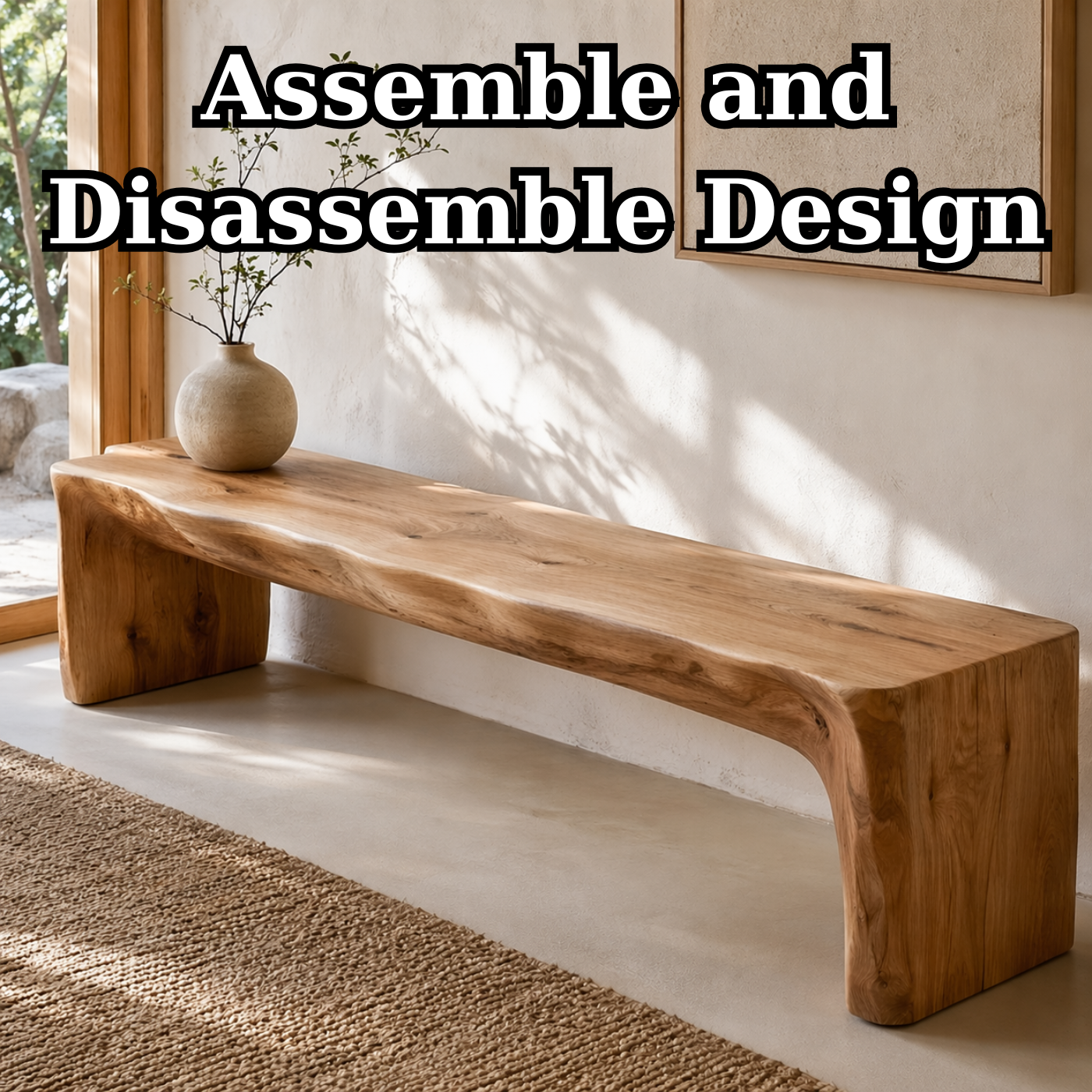 HandcraftedLive Edge Solid Wood Bench, Rustic Entryway Seat, Minimalist Organic Modern Furniture