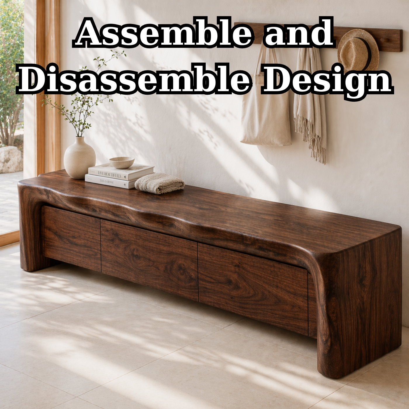 Live Edge Entryway Bench with Storage, Rustic Solid Wood Shoe Bench with Drawers
