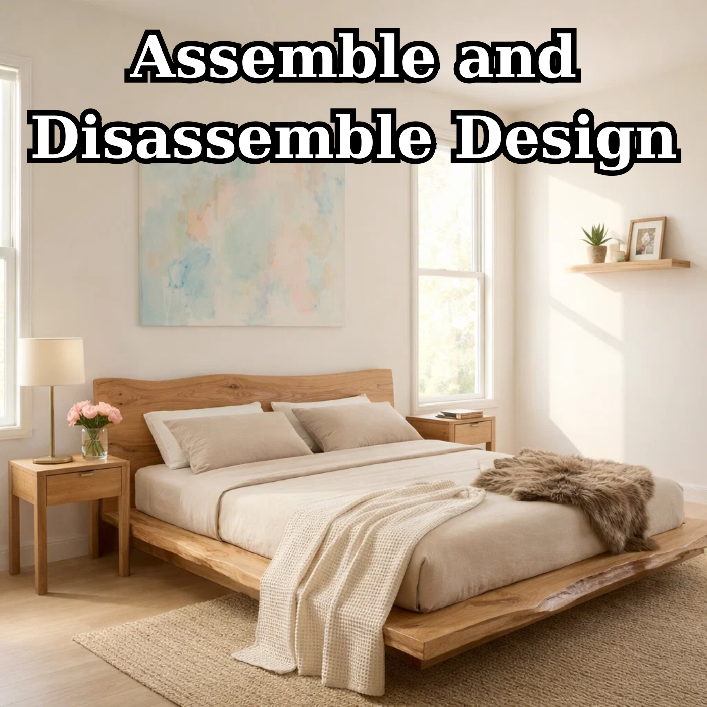 Handcrafted Live Edge Solid Wood Platform Bed, Rustic Modern Bed with Natural Headboard