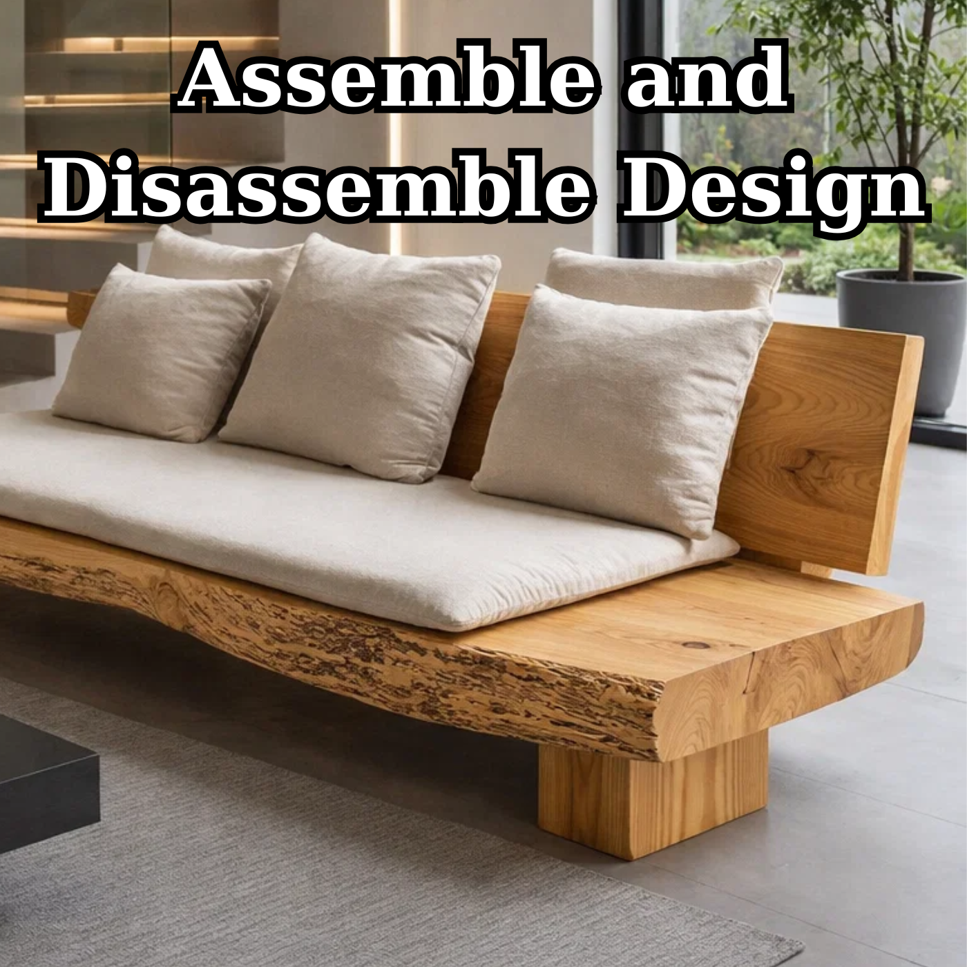 Live Edge Solid Wood Daybed, Rustic Organic Modern Sofa with Backrest