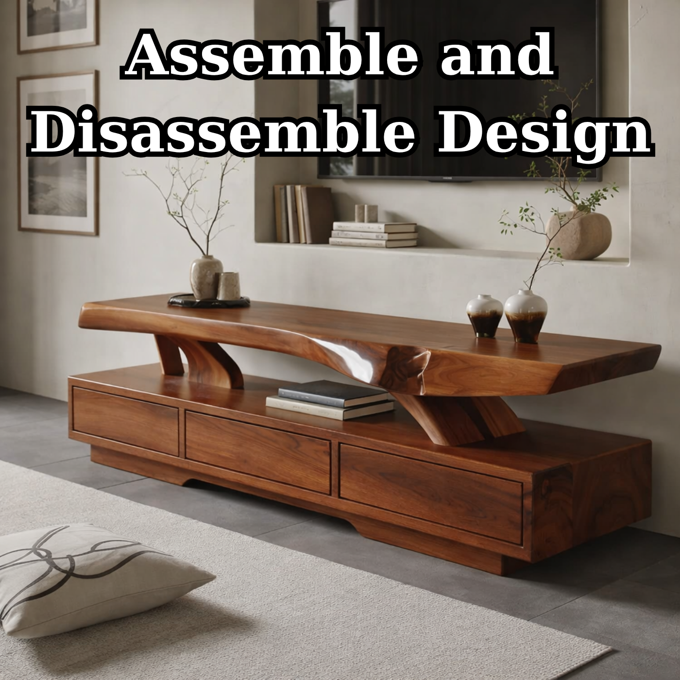 Solid Wood TV Stand with Live Edge Top – Modern Media Console Table