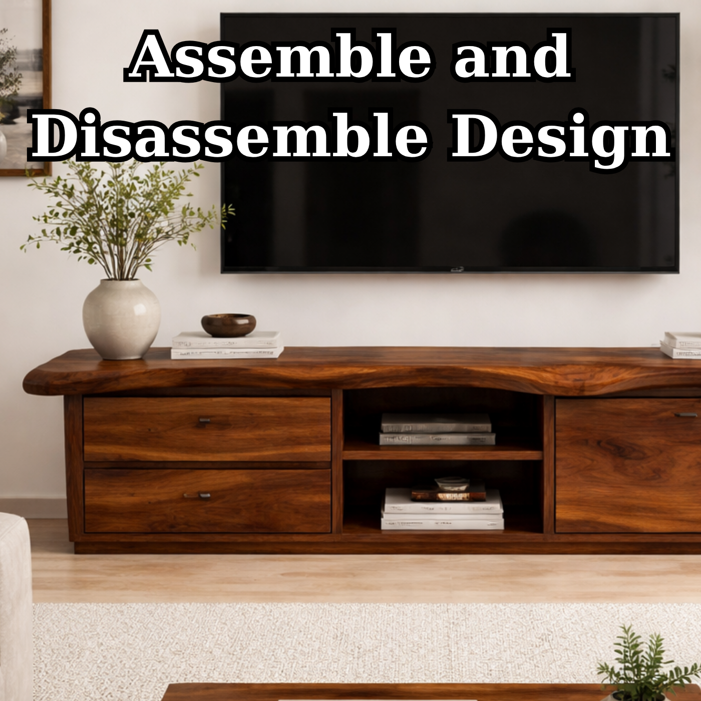 Solid Wood TV Stand with Storage Drawers – Modern Minimalist Console Cabinet