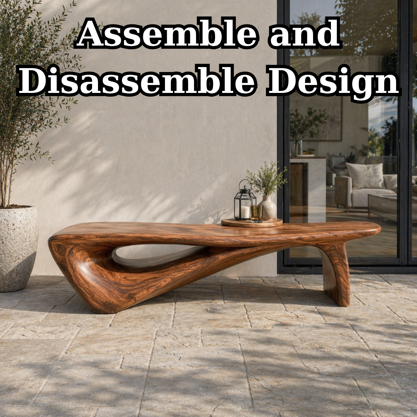 Sculptural Solid Wood Entryway Bench – Organic Modern Designer Statement Furniture