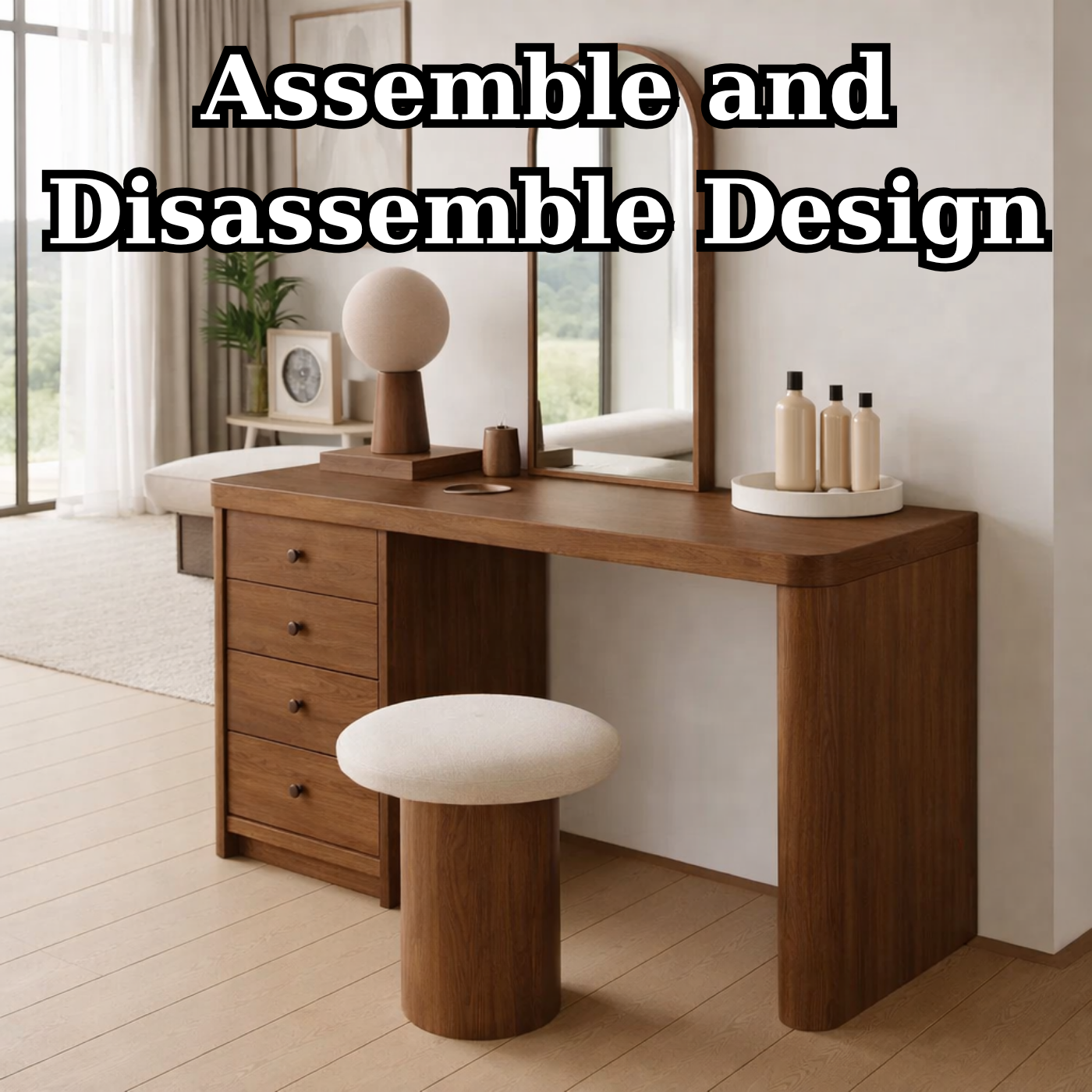 Solid Wood Makeup Vanity Desk – Modern Vanity Table with Drawers