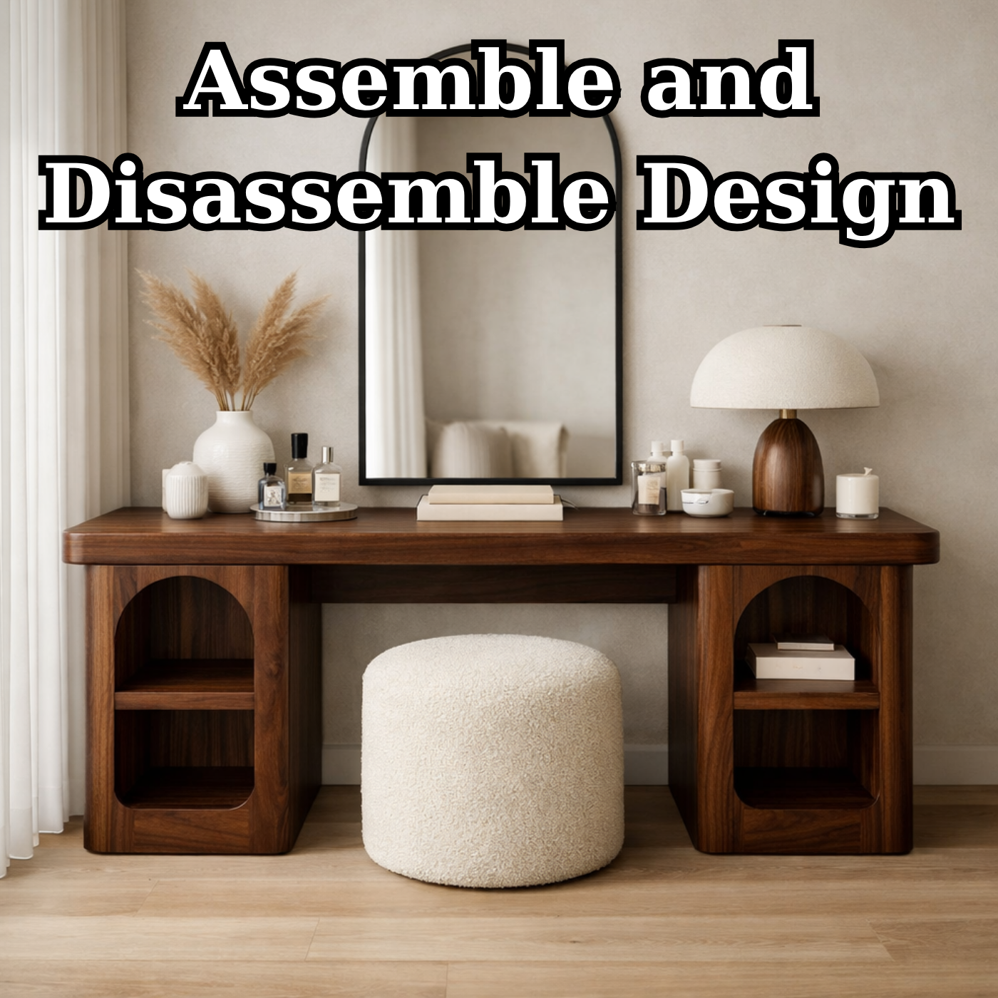 Solid Wood Makeup Vanity Desk with Open Shelves – Modern Vanity Table