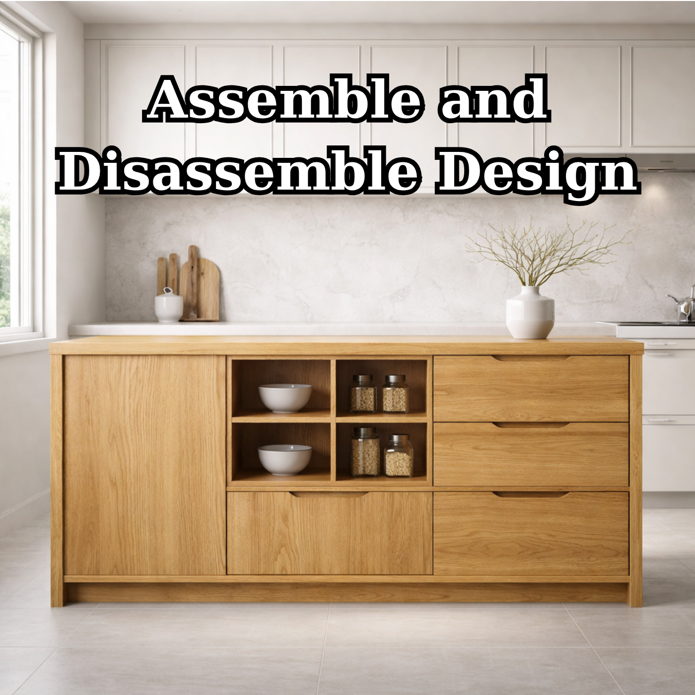Solid Oak Kitchen Island with Drawer Storage & Open Shelving