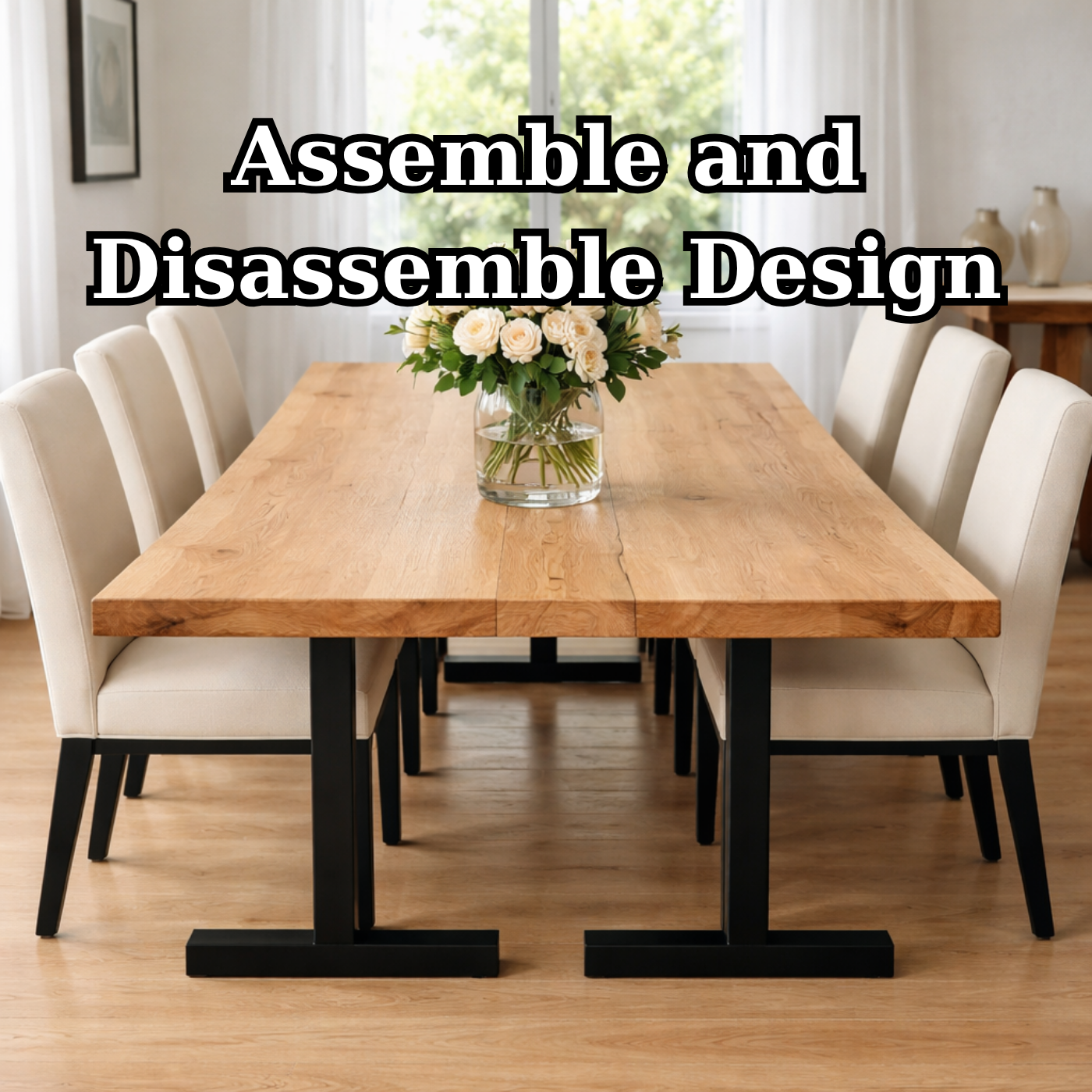 Solid Wood Dining Table with Black Metal Legs Modern Industrial Style
