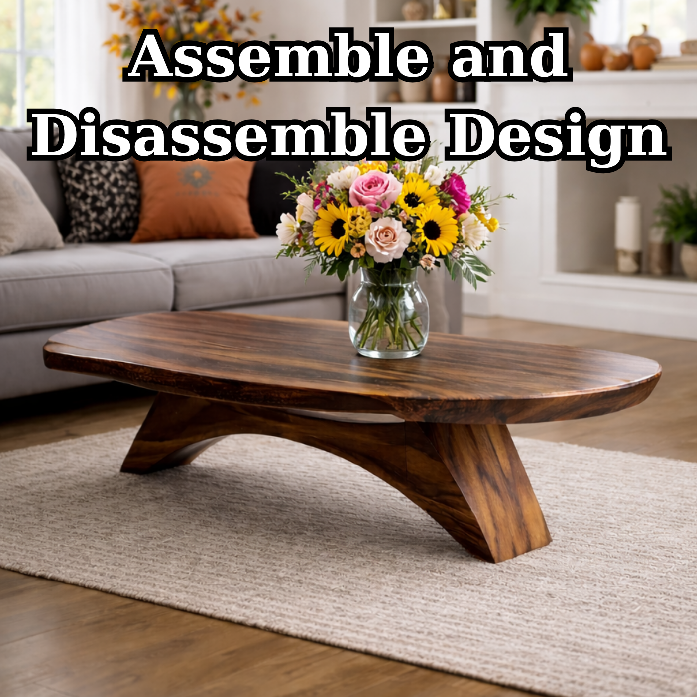 Solid Wood Coffee Table with Sculptural Base and Organic Live Edge Design