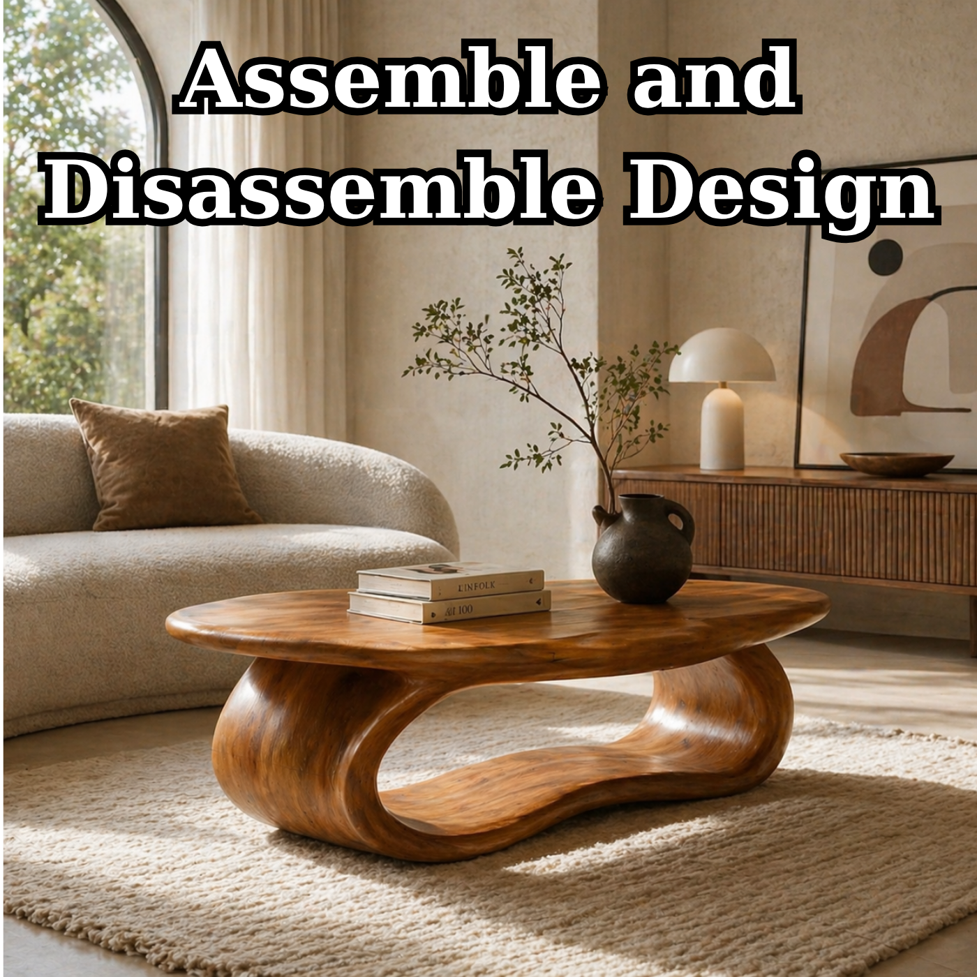 Solid Wood Coffee Table with Sculptural Loop Base and Organic Top