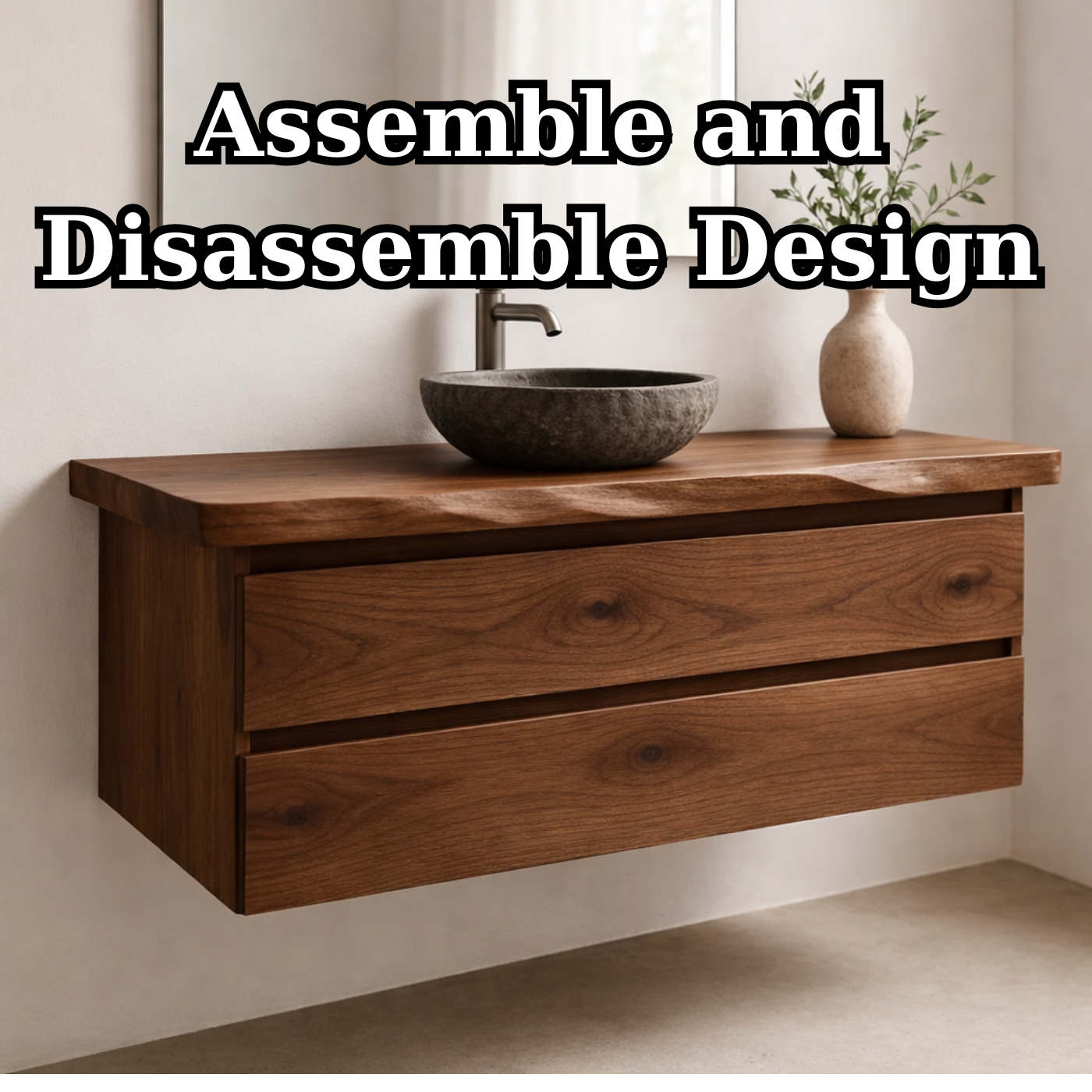 Floating Solid Wood Bathroom Vanity with Double Drawers – Modern Minimalist Wall Mounted Cabinet