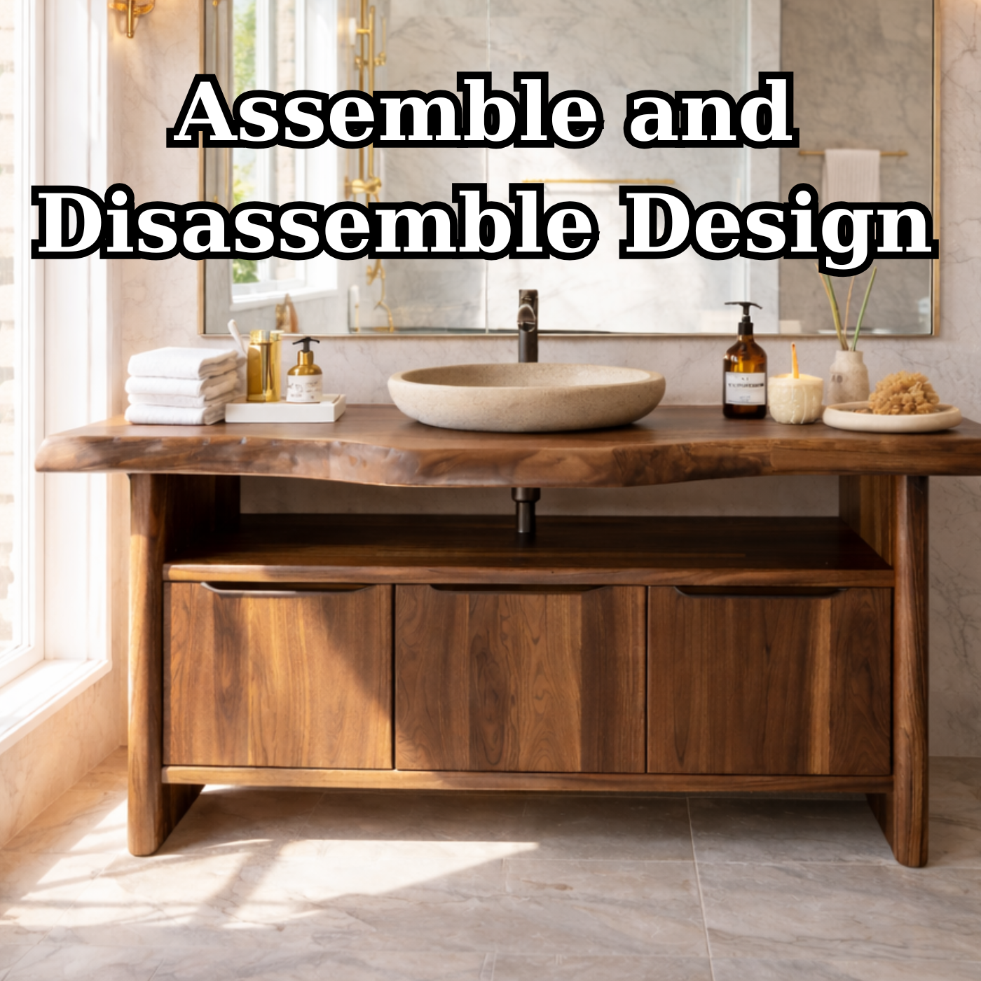 Live Edge Solid Wood Bathroom Vanity with Three Drawers and Open Shelf for Modern Luxury Bathrooms