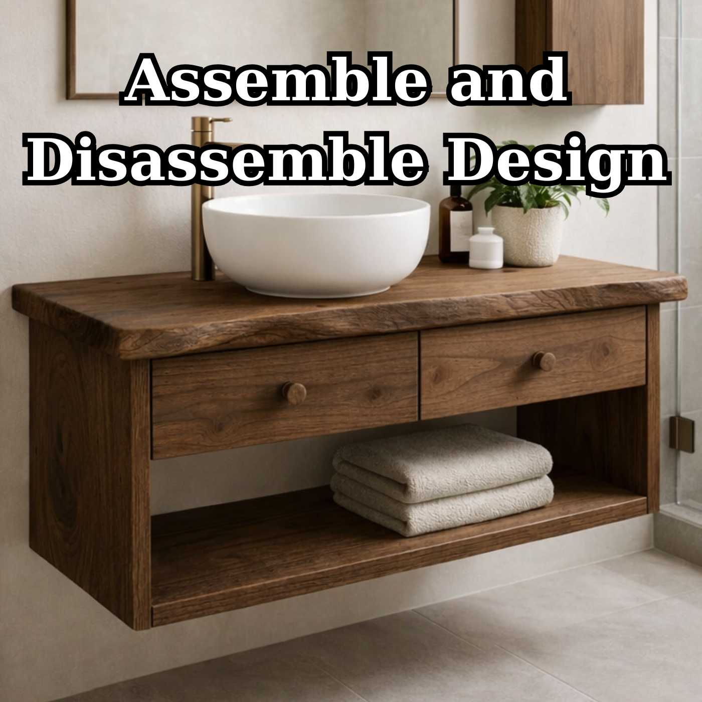 Floating Solid Wood Bathroom Vanity with Double Drawers – Wall Mounted Modern Design