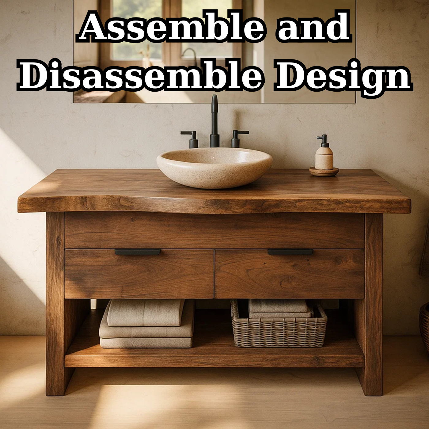 Modern Solid Wood Bathroom Vanity with Double Drawers and Open Bottom Shelf