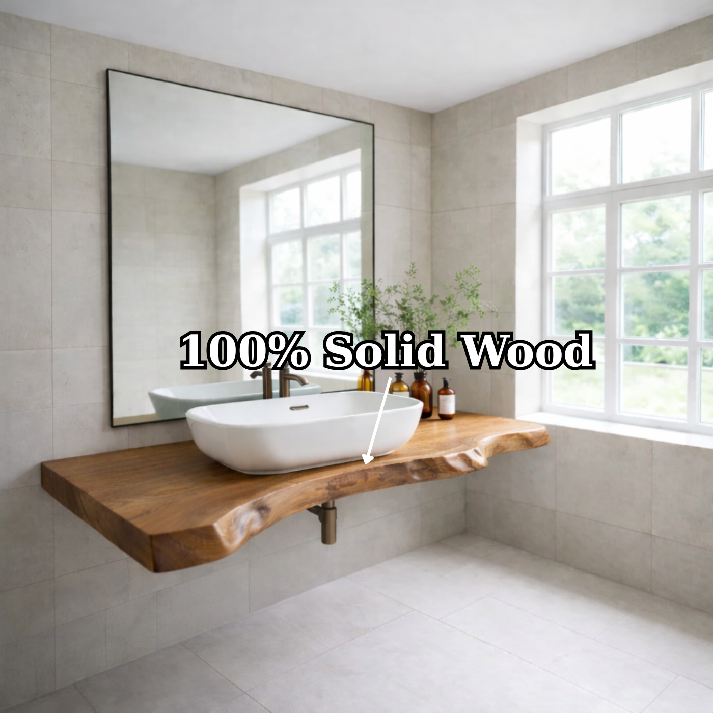 Live Edge Floating Bathroom Vanity Top, Solid Wood Wall Mounted Vanity Shelf