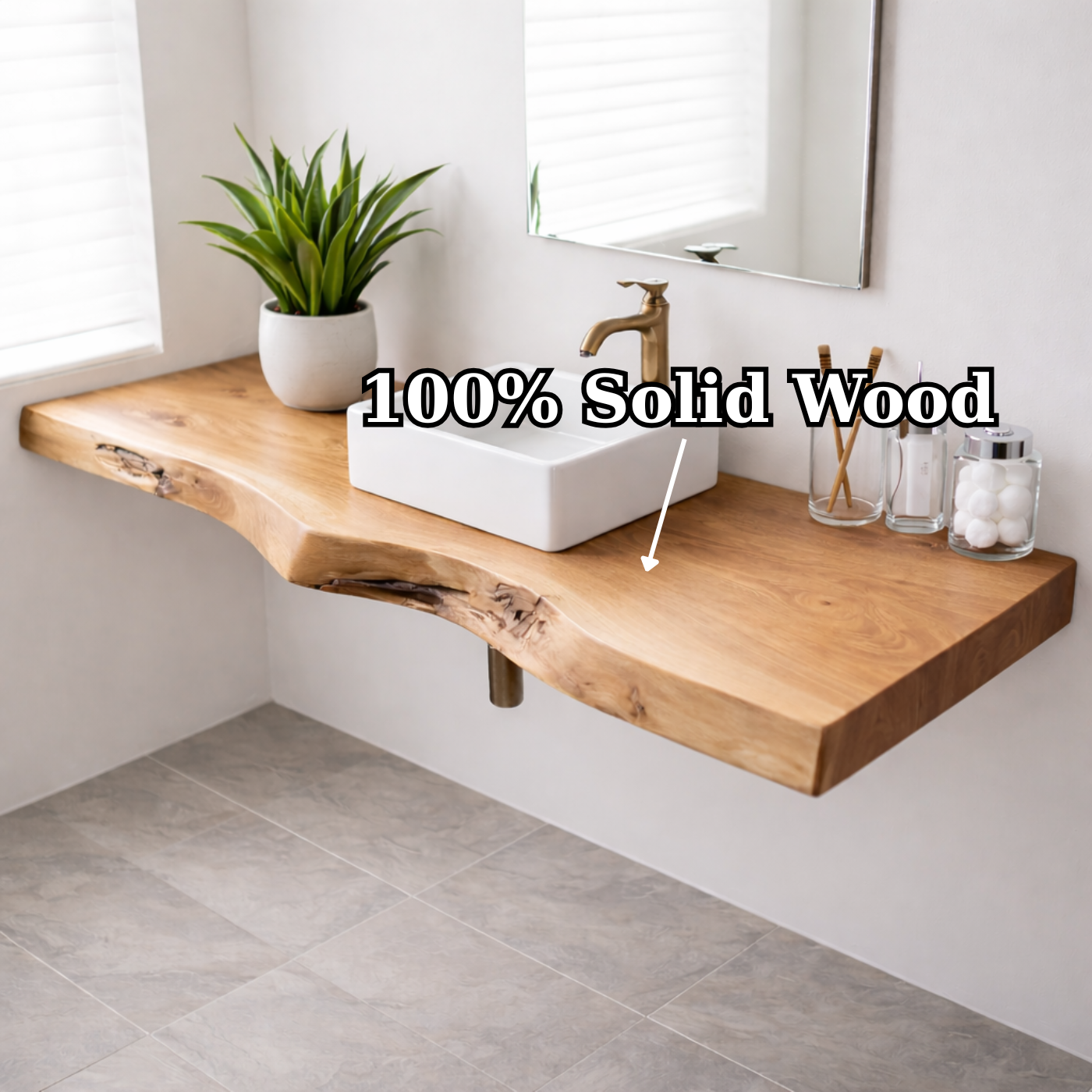 Floating Live Edge Solid Wood Bathroom Shelf Wall Mounted Natural Wood Vanity Top