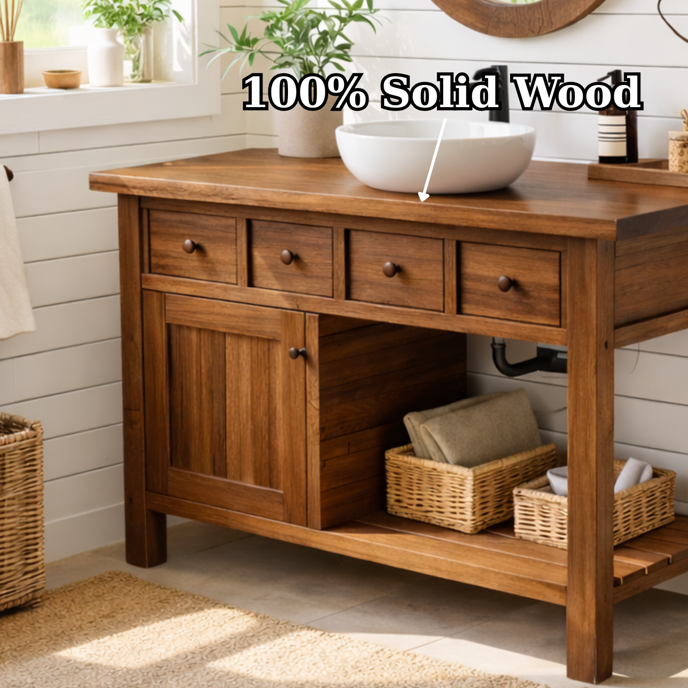 Solid Walnut Bathroom Vanity with Storage for Bathroom Organization