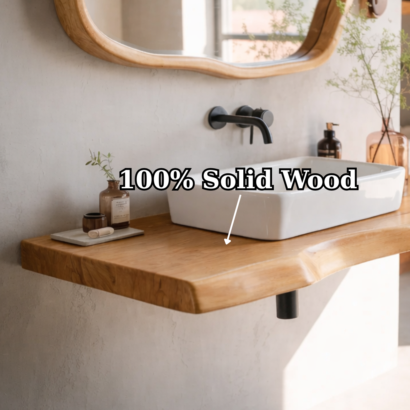 Live Edge Oak Floating Bathroom Vanity Shelf with Natural Finish