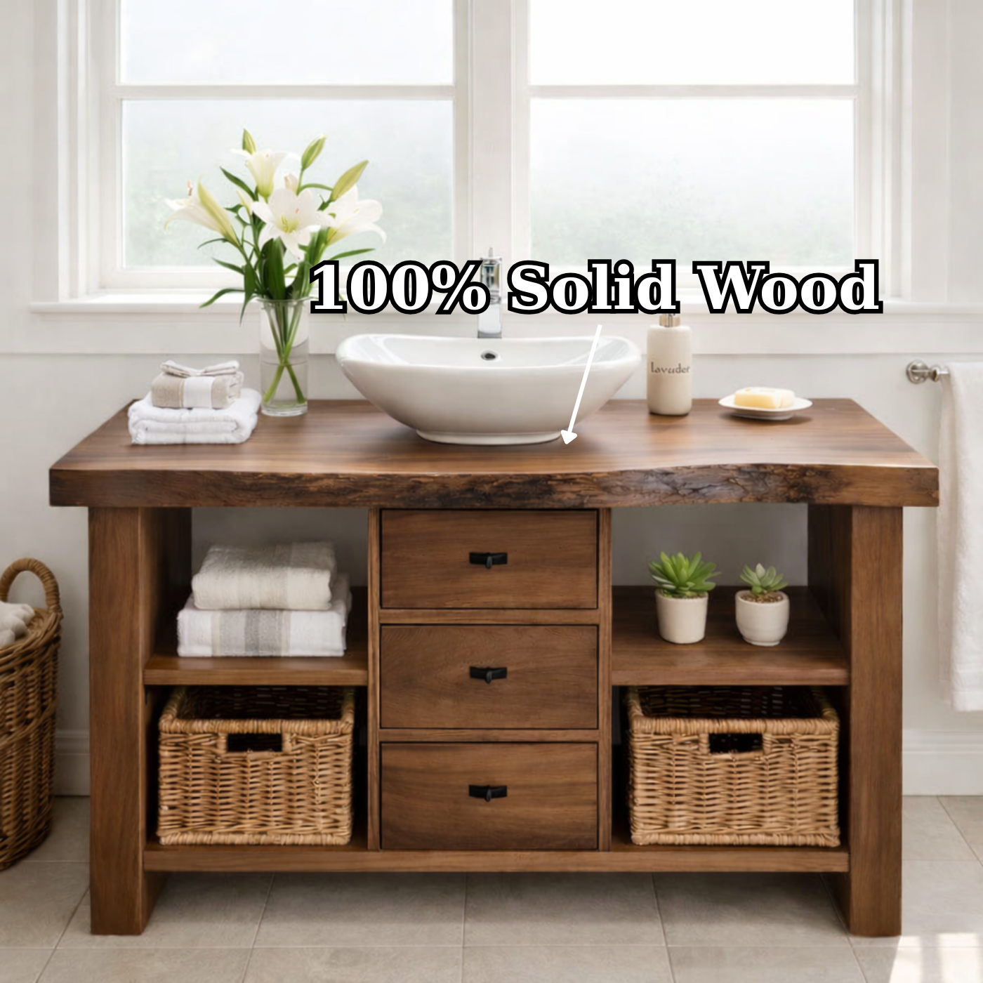 Rustic Walnut Bathroom Vanity with Drawers and Storage for Modern Bathrooms