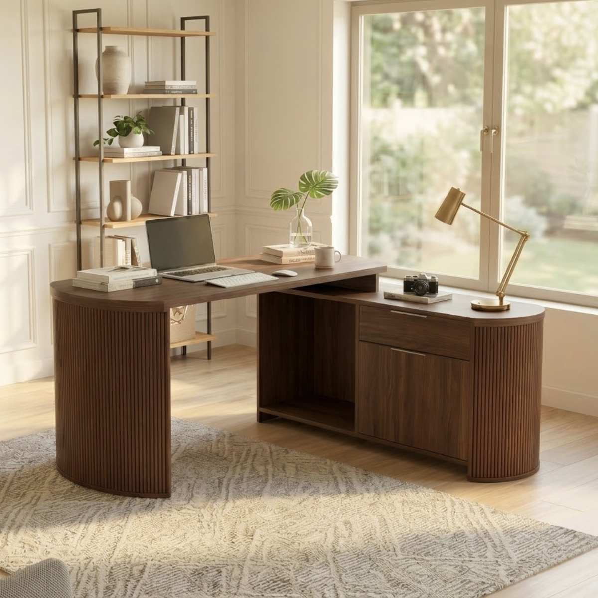 Modern L-Shaped Desk with Elegant Wood Finish for Home Office or Study