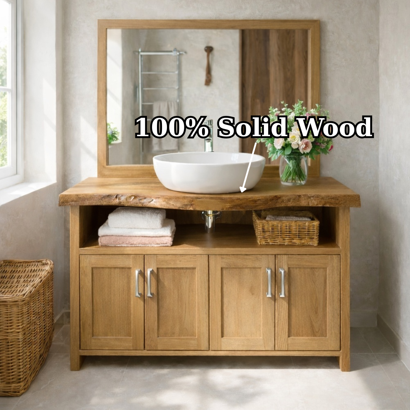 Live Edge Oak Bathroom Vanity with Storage for Bathroom Organization
