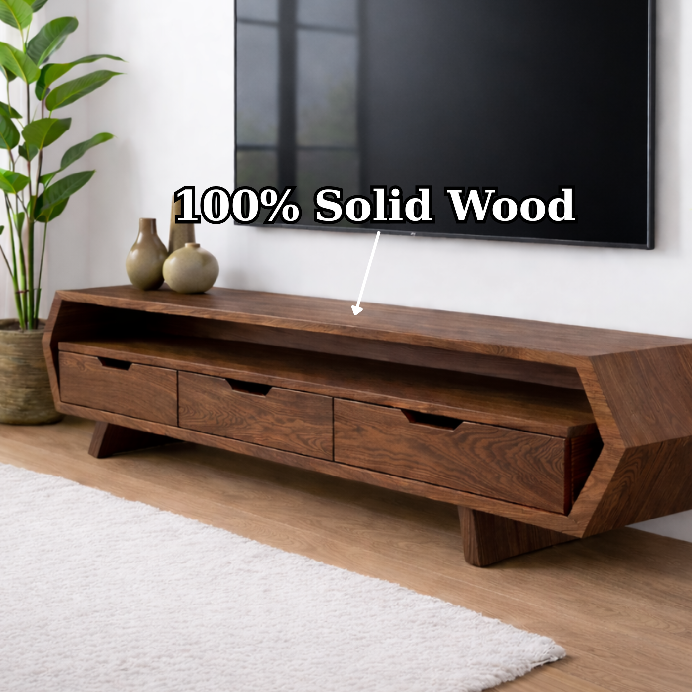 Solid Wood TV Stand with Drawers and Open Shelf for Stylish Interiors