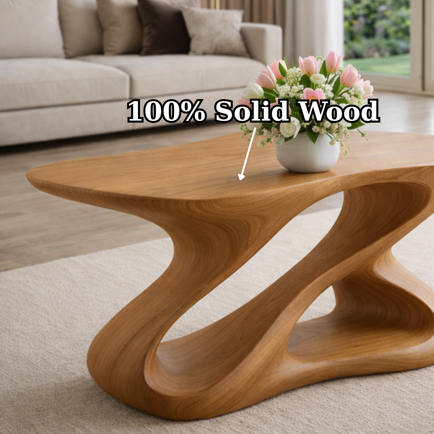 Sculptural Solid Wood Coffee Table for Modern Living Rooms