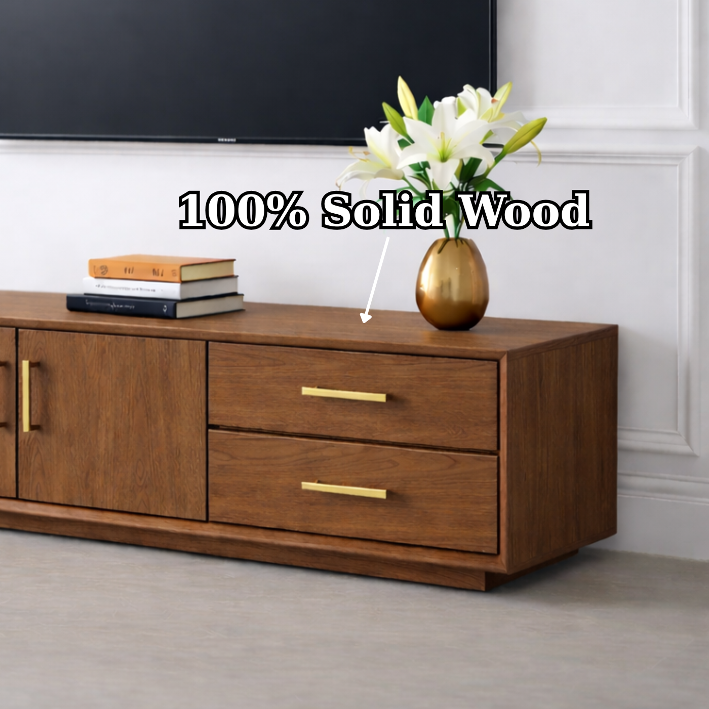Solid Wood TV Stand with Drawers and Cabinet for Elegant Living Rooms