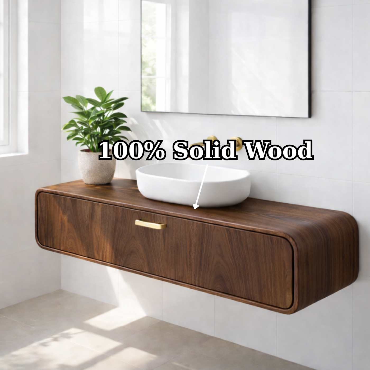 Handcraft Floating Solid Wood Bathroom Vanity with Single Drawer Storage