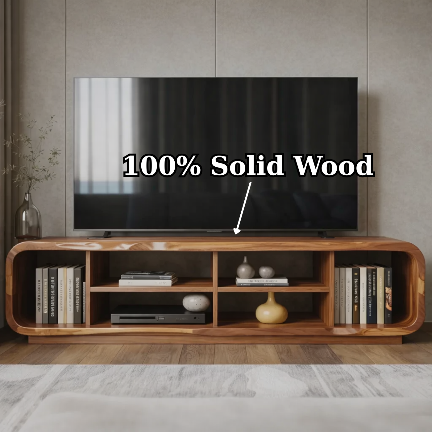 Modern Solid Wood TV Stand with Open Shelf Storage, Walnut Media Console for Living Room