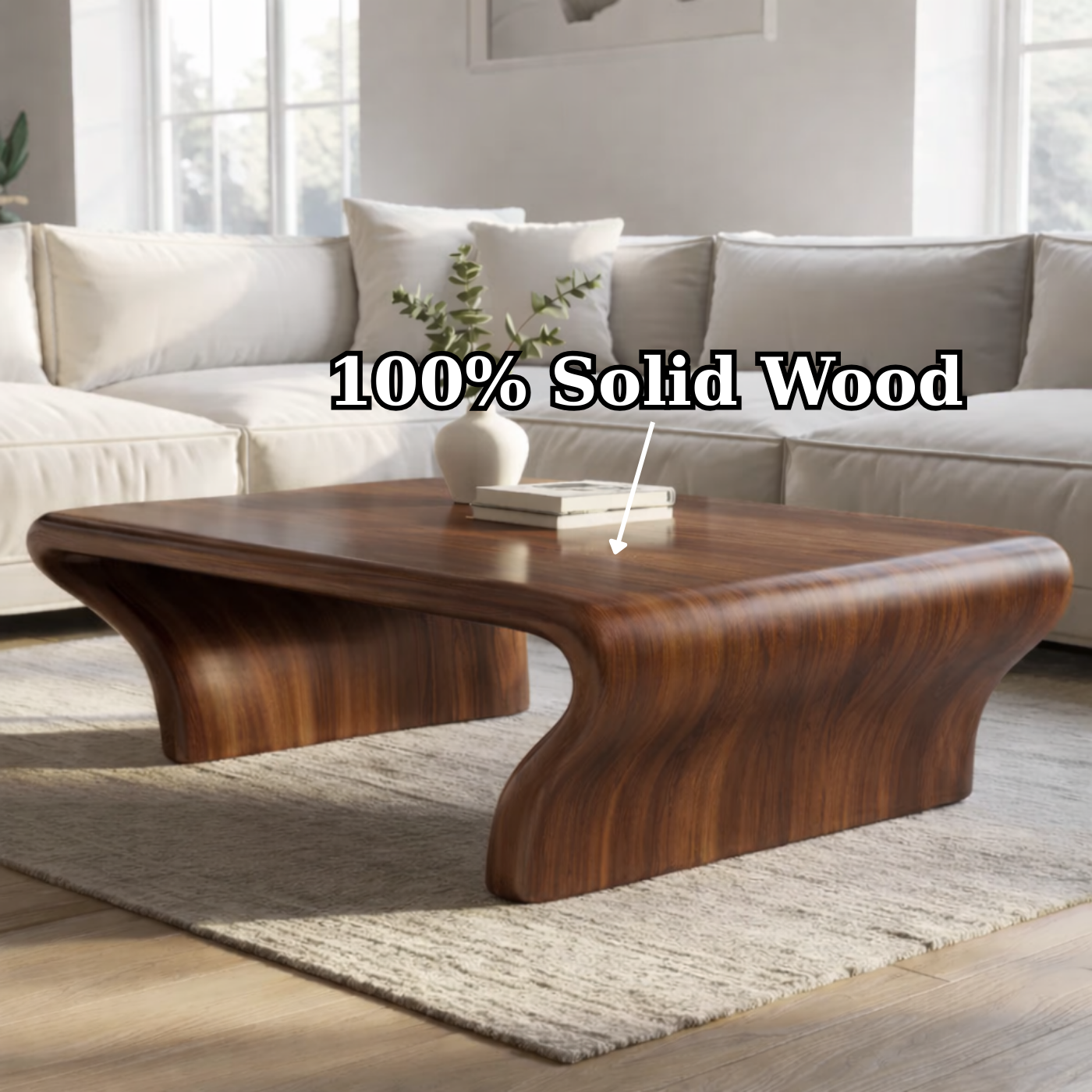 Sculptural Walnut Coffee Table with Curved Design, Modern and Minimalist Living Room Décor