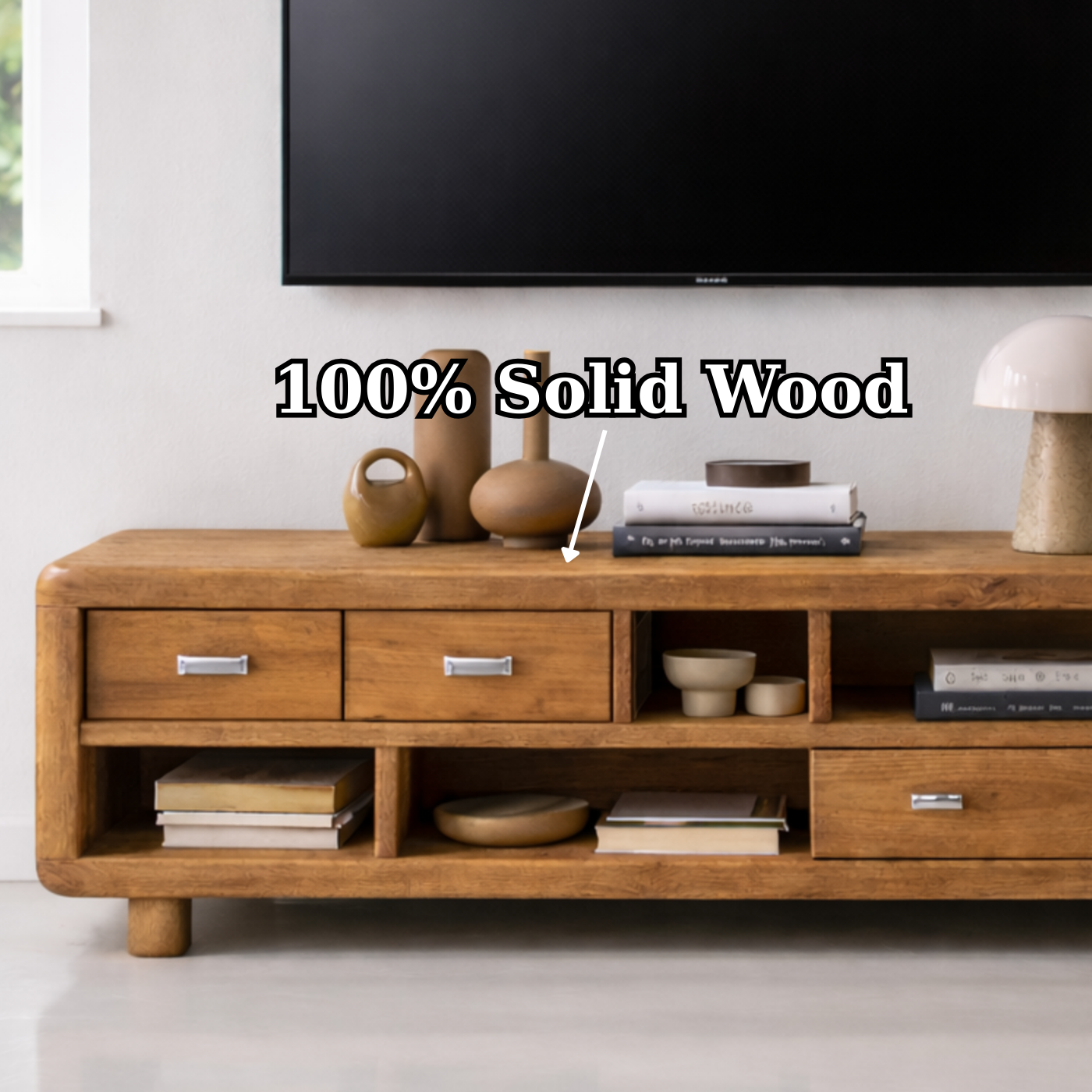 Solid Wood TV Stand with Drawers and Open Shelves Rustic Oak Media Console for Living Room