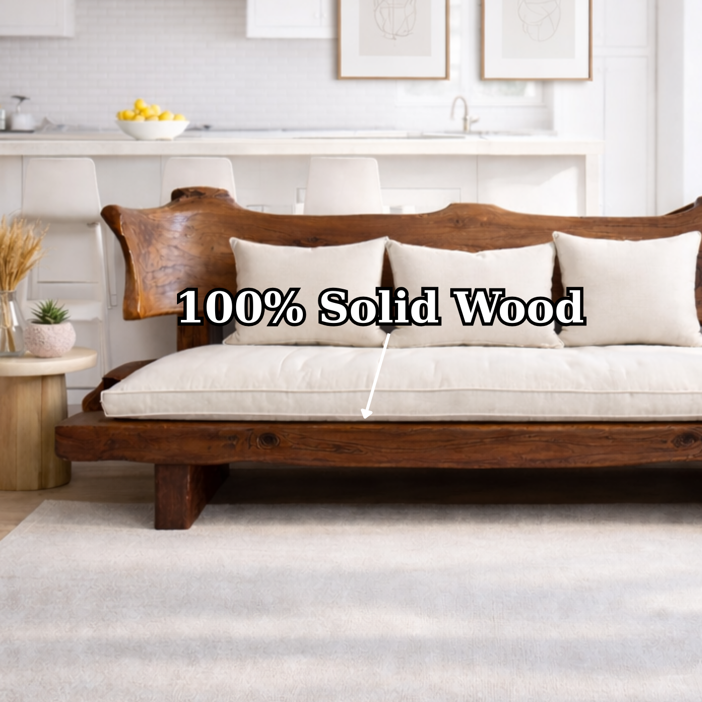 Live Edge Solid Wood Sofa Rustic Natural Wood Couch Handmade Organic Living Room Sofa